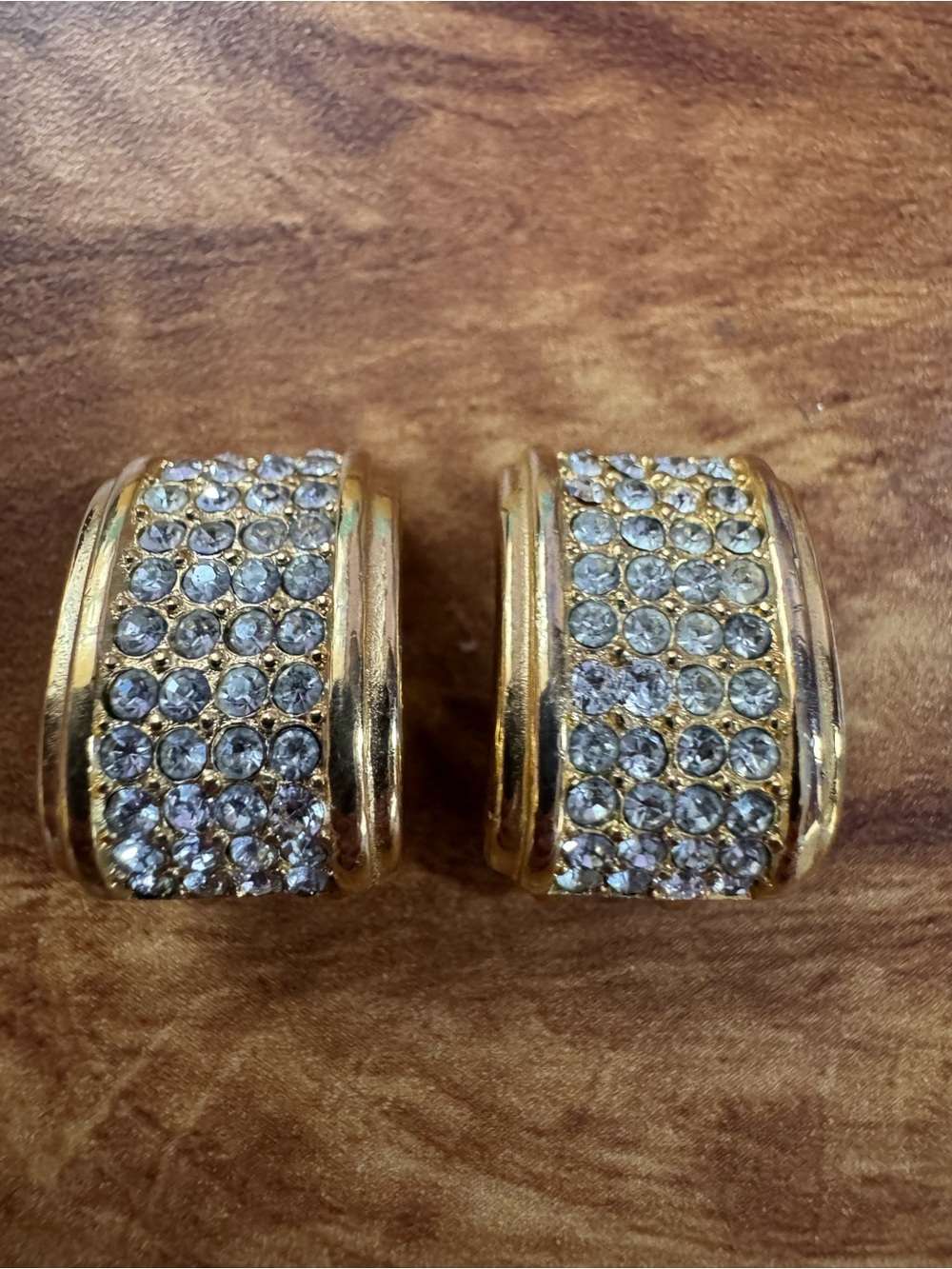 Christian Dior Vintage Gold-Tone Crystal Pave Wide Hoop Earrings - Clip On